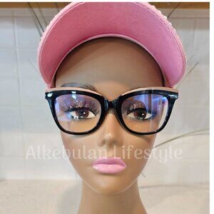 Women Oversized Square Blue Light Blocking Glasses - Black Cream - NEW